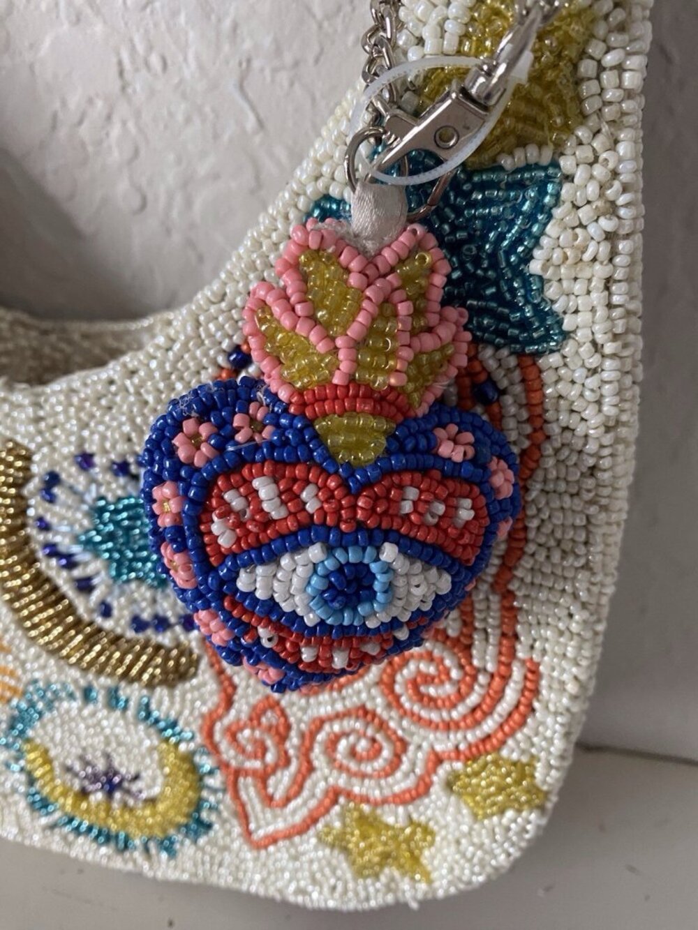 Handcrafted‎ India Evil Eye Sun Moon Stars Shoulder Beaded Bag Viral W/Charm NEW - Picture 3 of 13